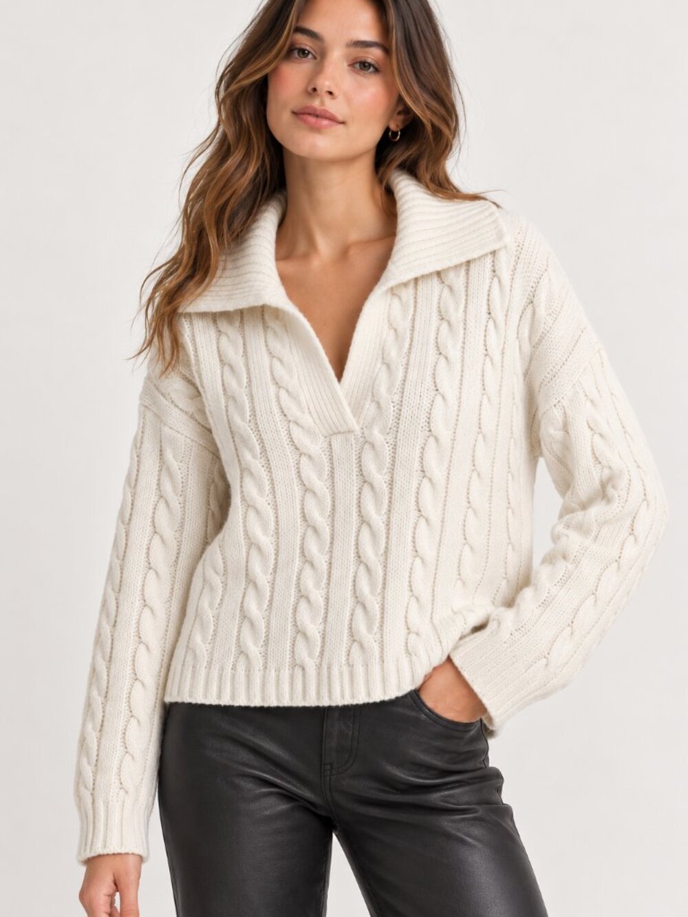 Abercrombie & Fitch Cable Knit Sweater Women’s S Cream Collared Cozy Pullover